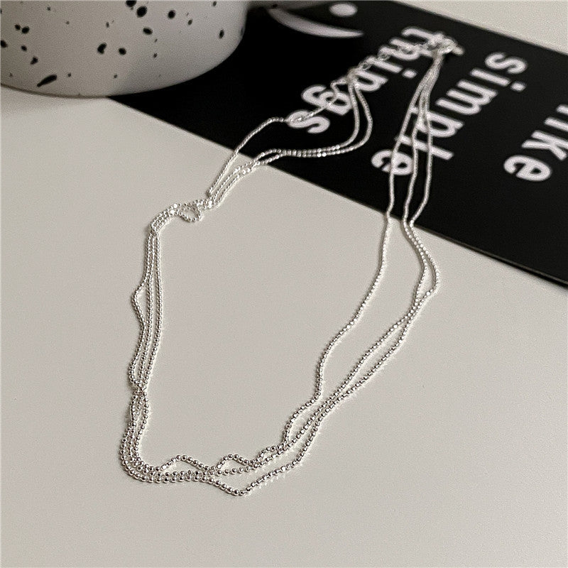 Three Layer Shimmering Wave S925 Sterling Silver Bead Chain Necklace  Necklace