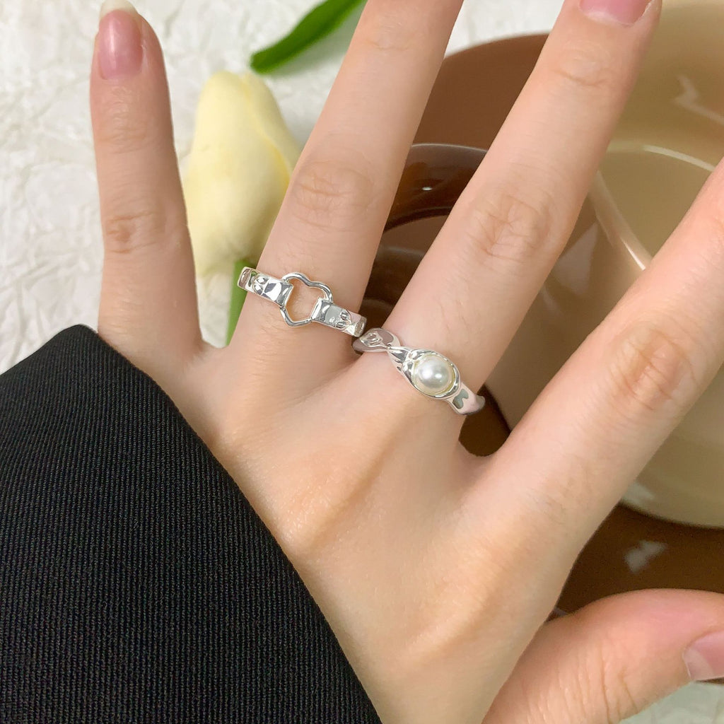 Honey Moon Hollow Heart Belt 925 Sterling Silver Adjustable Ring