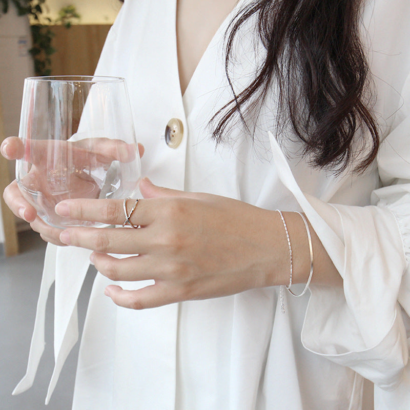 Modern Geometric X Shape Adjustable Pure Metal 925 Sterling Silver Open Band Minimalist Design Ring