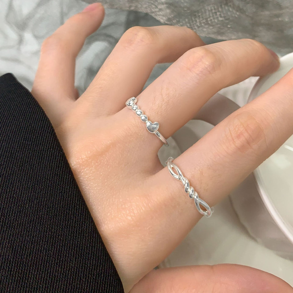 Simple Double Layers Twisted 925 Sterling Silver Adjustable Ring