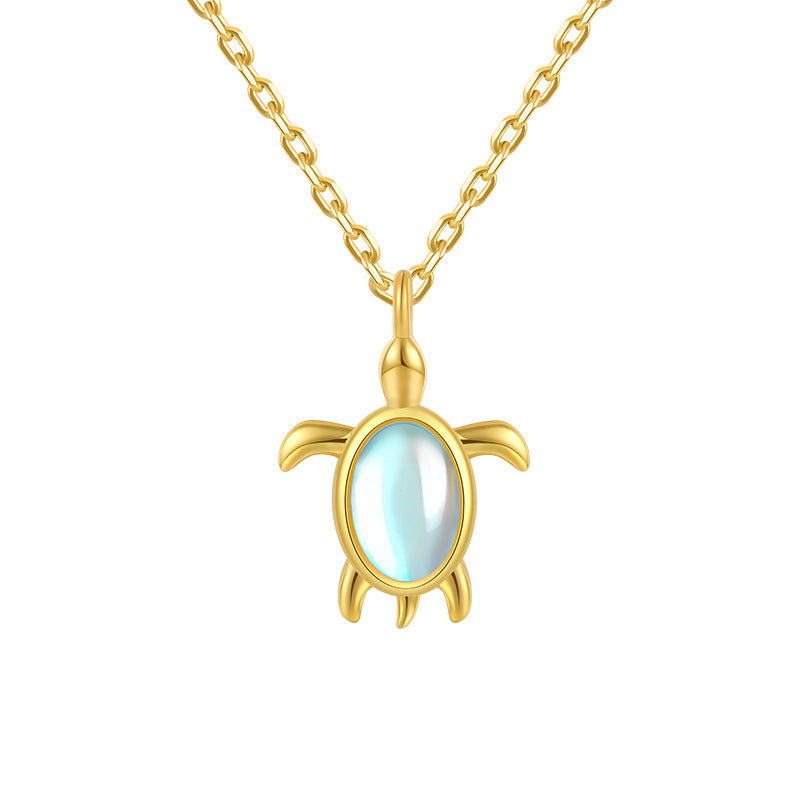 Synthetic Moonstone Turtle Pendant  925 Sterling Silver Necklace