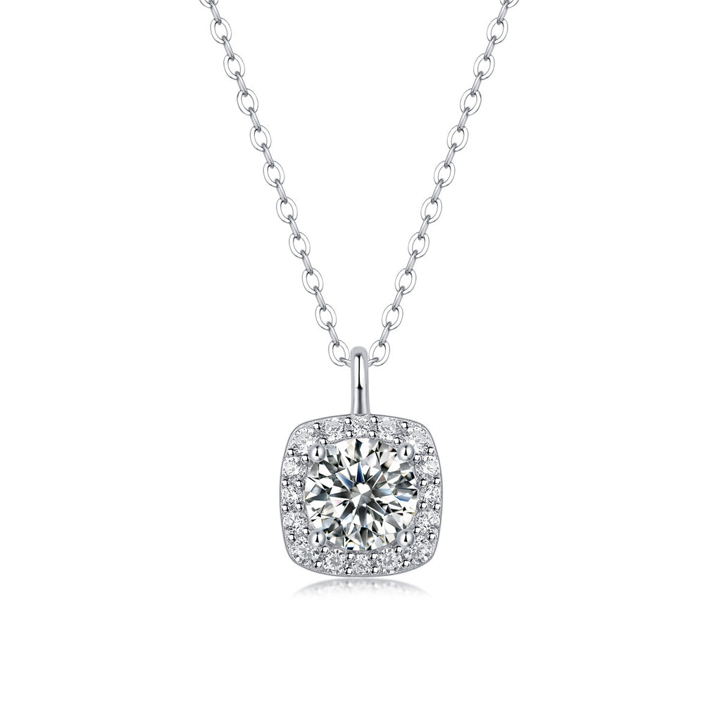 Elegant 925 Sterling Silver Chain Moissanite Geometric Pendant Necklace