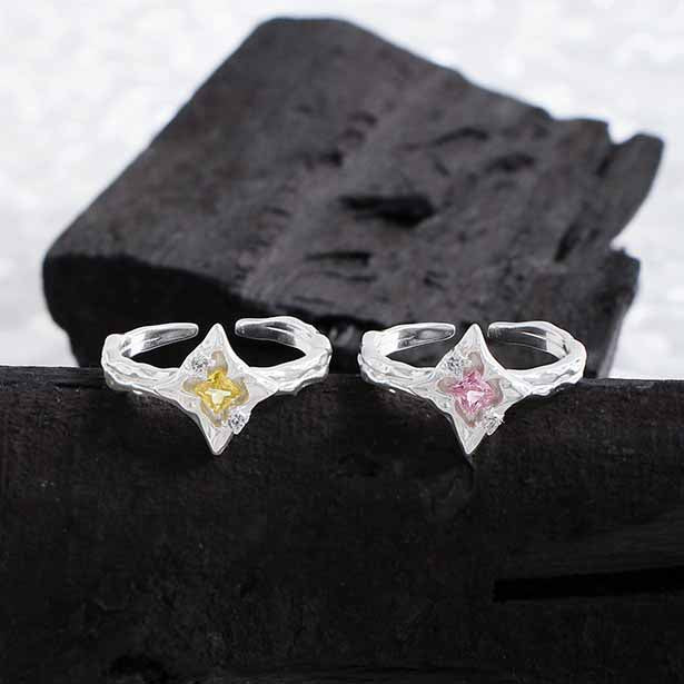 Women Irregular CZ Star 925 Sterling Silver Adjustable Ring