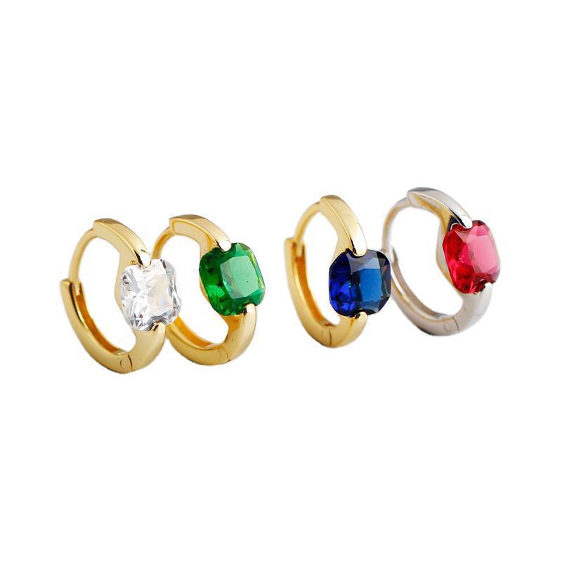 Rectangular Geometric Cubic Zirconia 925 Silver Hoop Earrings
