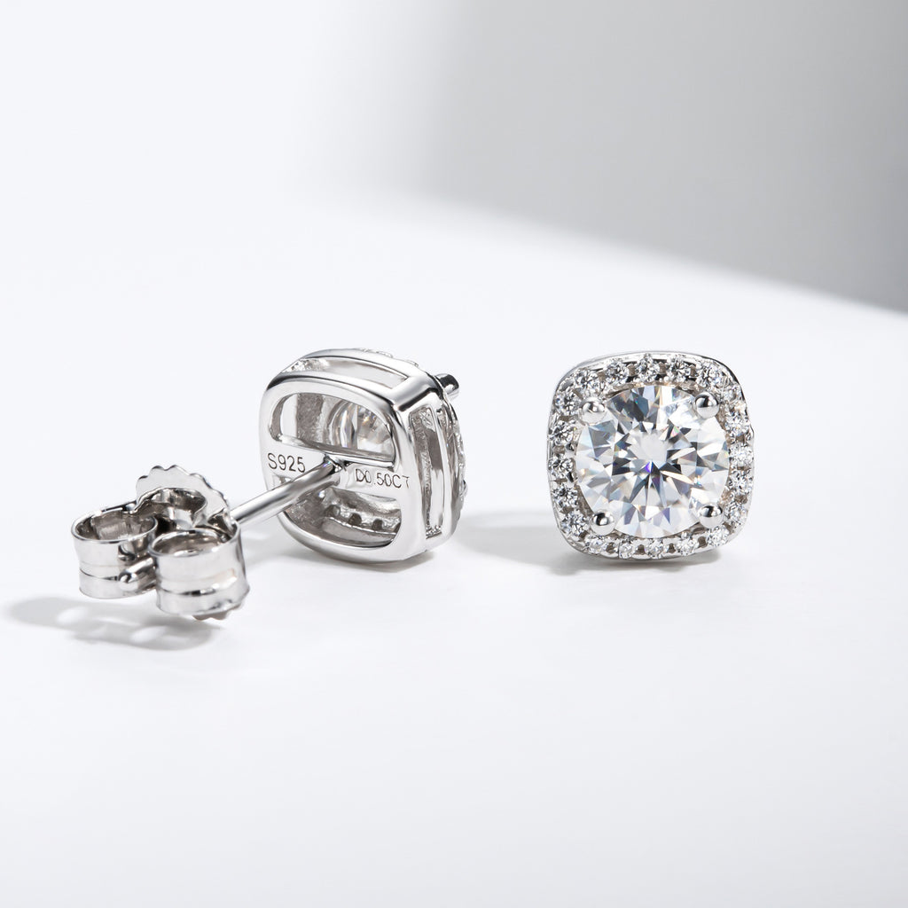 Circular Halo Moissanite 925 Sterling Silver Earrings