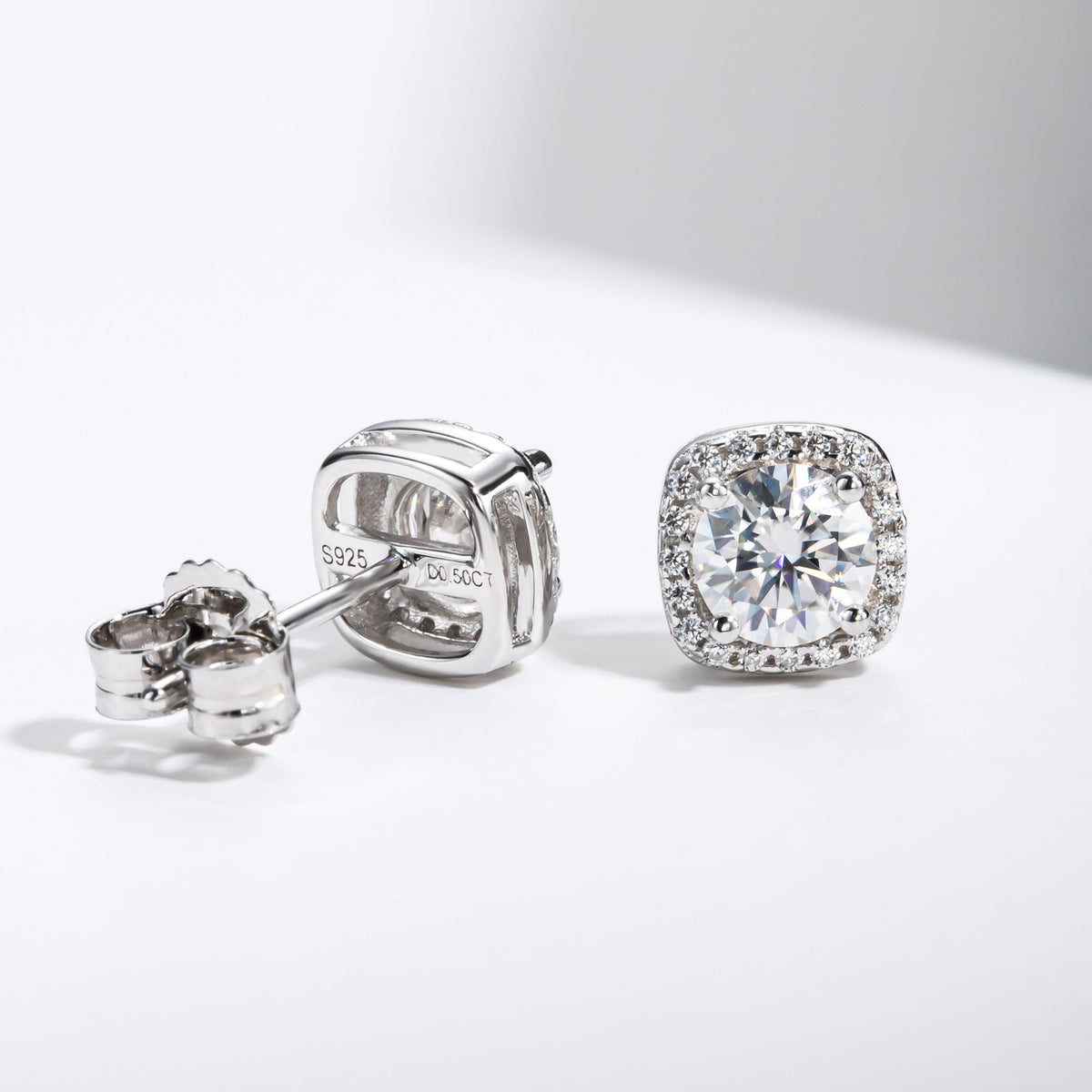 Circular Halo Moissanite 925 Sterling Silver Earrings