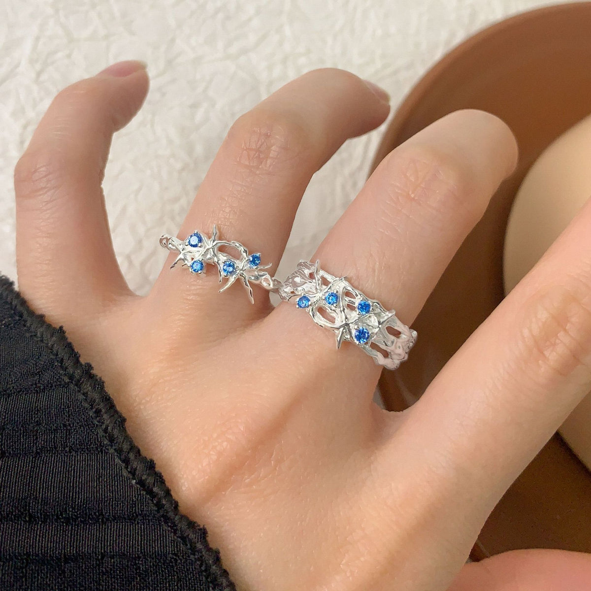 Women Elegant Irregular CZ Starfish 925 Sterling Silver Adjustable Ring