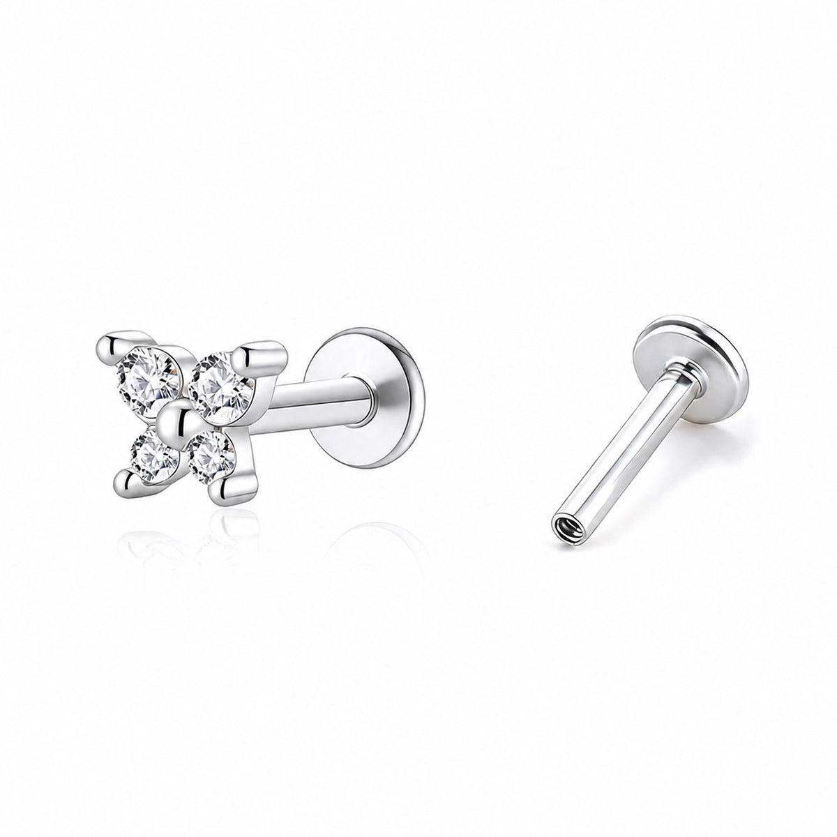 Butterfly Cubic Zirconia 925 Sterling Silver Internal Thread Flat Back Cartilage Earrings (Single)