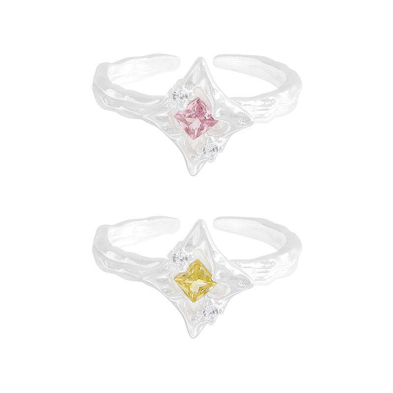 Women Irregular CZ Star 925 Sterling Silver Adjustable Ring