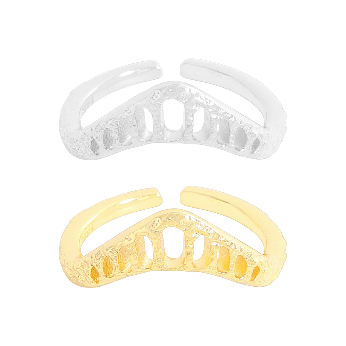 Causal Irrgular Hollow Crown 925 Sterling Silver Adjustable Ring