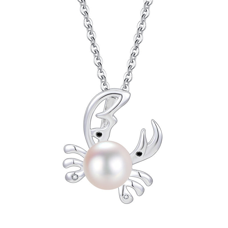 Pearl Crab O Chain Cute Ocean Inspired Women 925 Sterling Silver Pendant Necklace